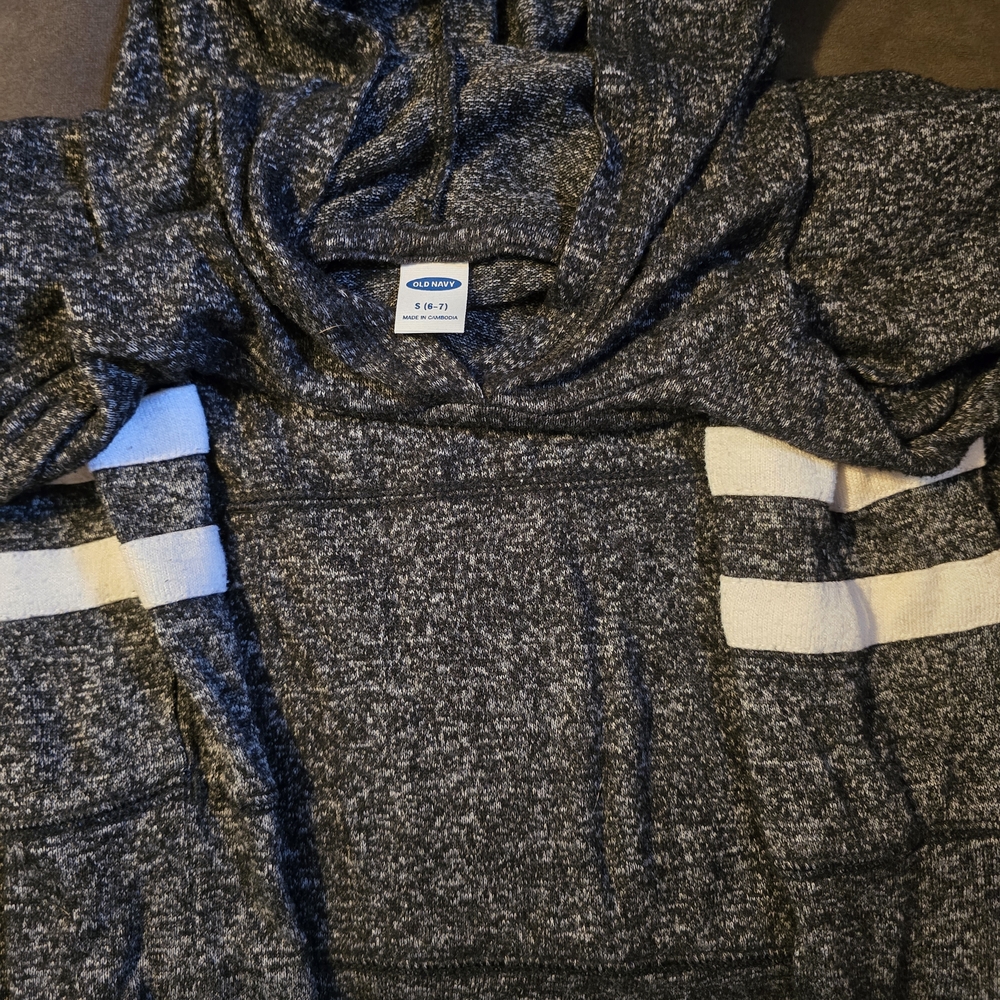 Old Navy Charcoal Sweater with Cream Stripes